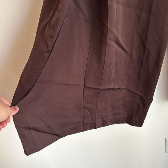 Vince TULIP ROOT Women Satin Pleat Front Wide Leg Pant US 18 chocolate Brown NWT - Picture 6 of 16